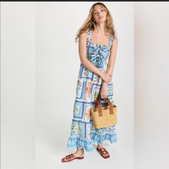 Farm Rio Tropical Tiles Square Maxi Dress XS - Picture 1 of 6